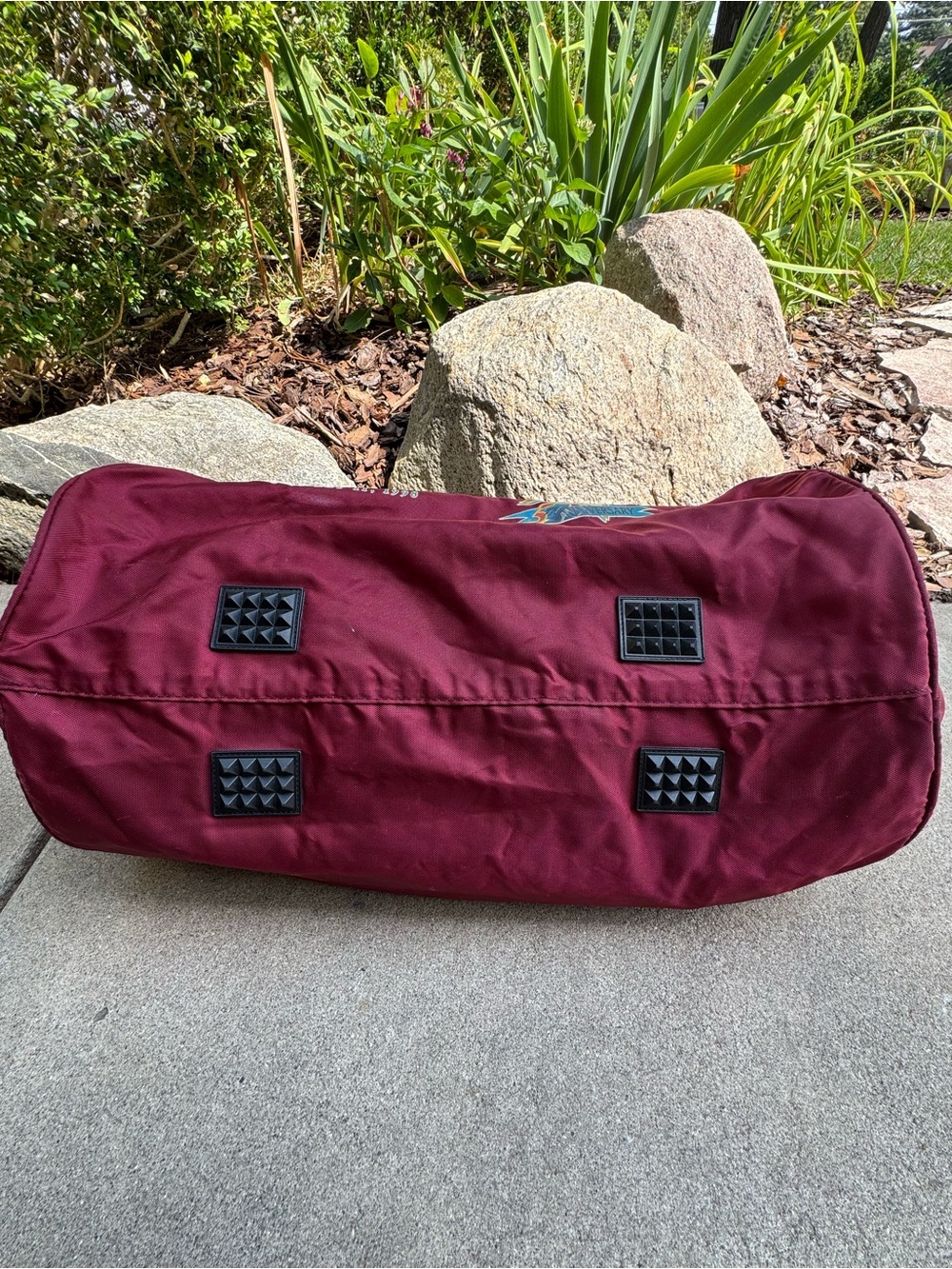 Disney Vintage Marathon Burgundy Duffel Bag with Mickey Graphic - Picture 8 of 9